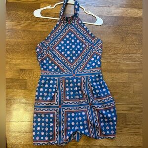 Lulu's Navy Geometric Print Halter Romper